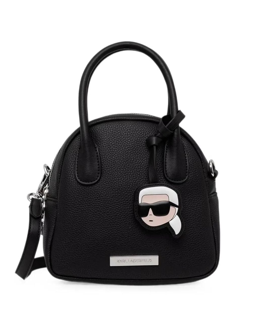 Karl Lagerfeld Black Logo-Charm Grained Tote Bag