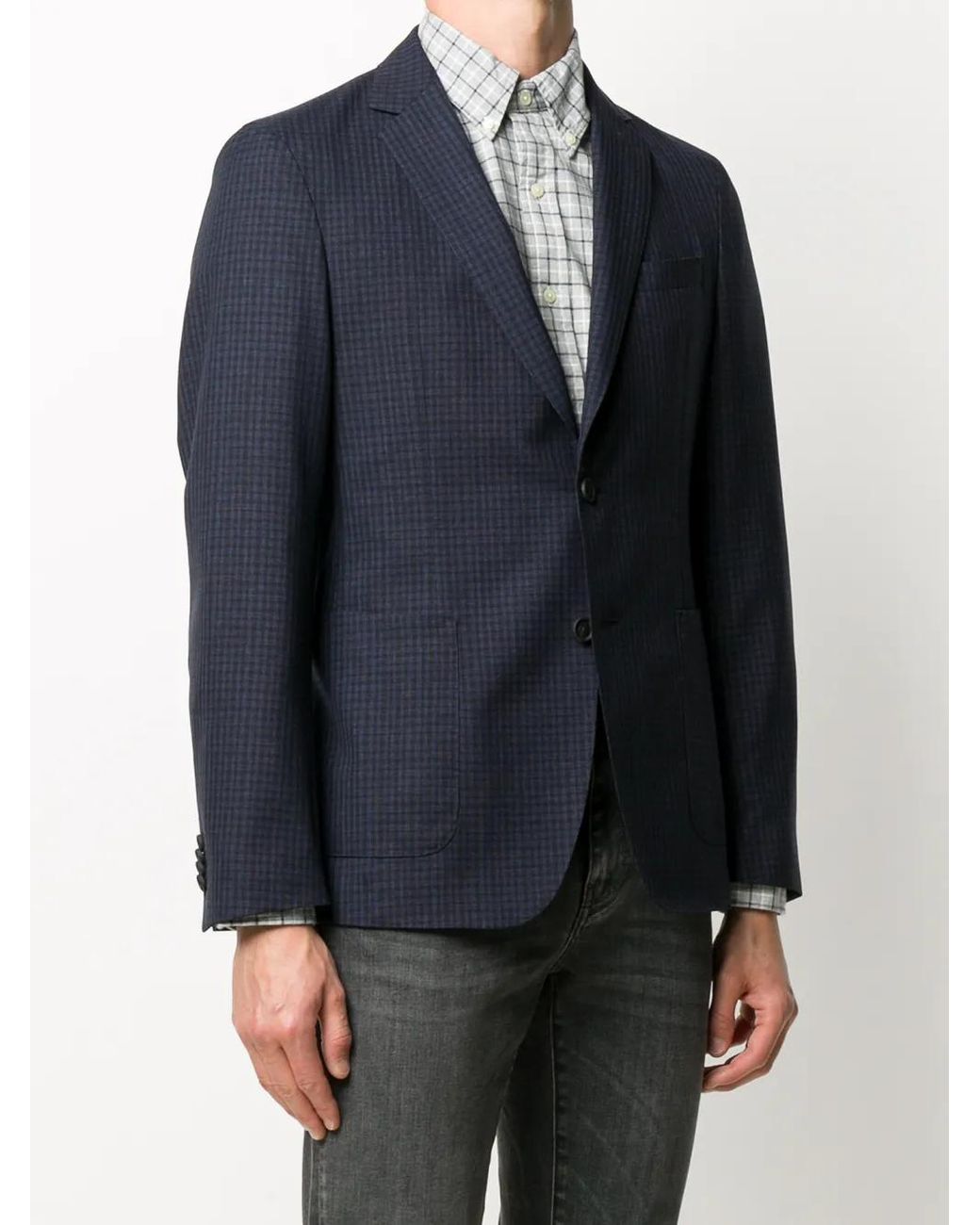 Boss Blue Checked Single-Breasted Blazer for men