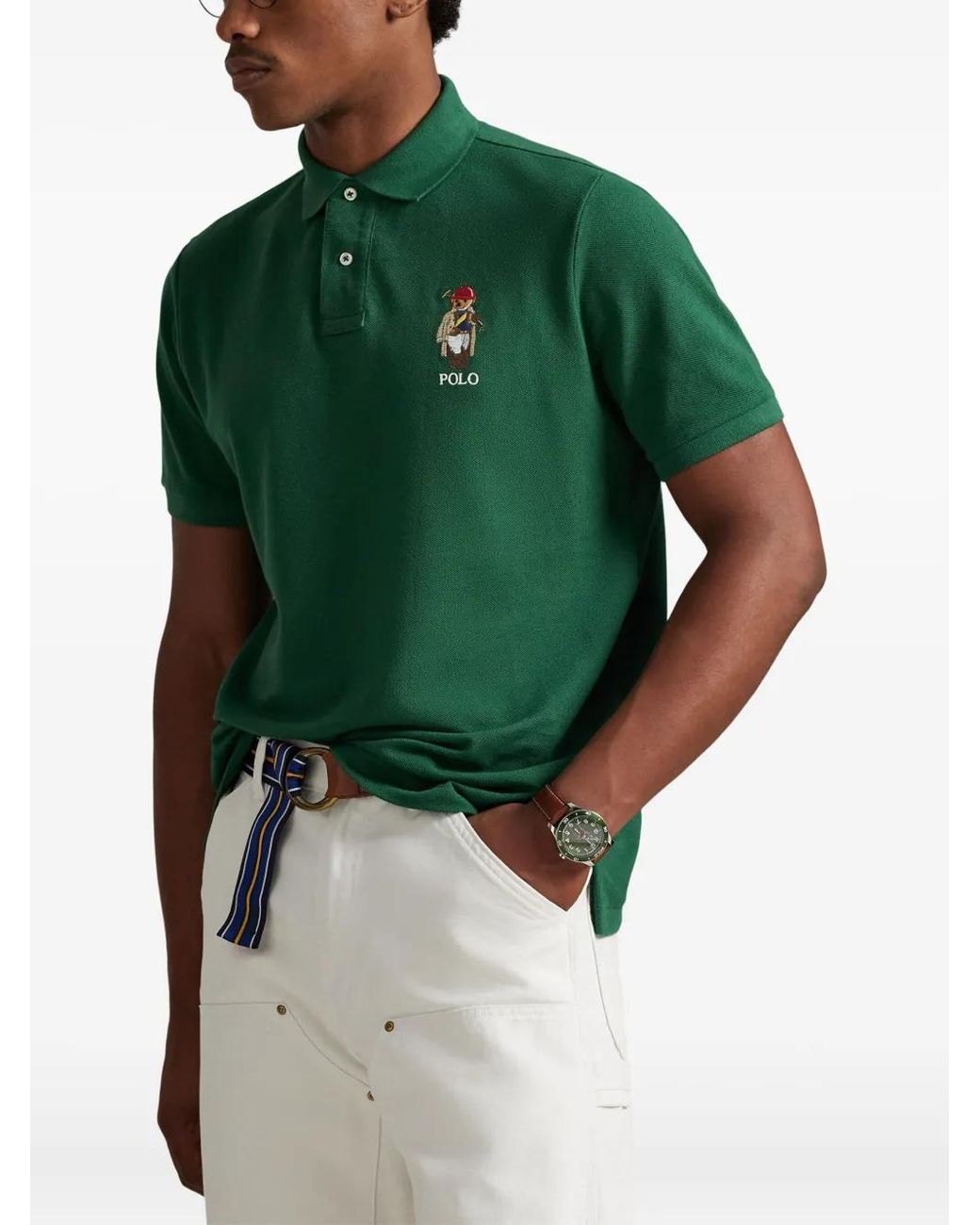 Polo Ralph Lauren Custom Slim Fit Polo Bear Mesh Polo in Green for Men ...