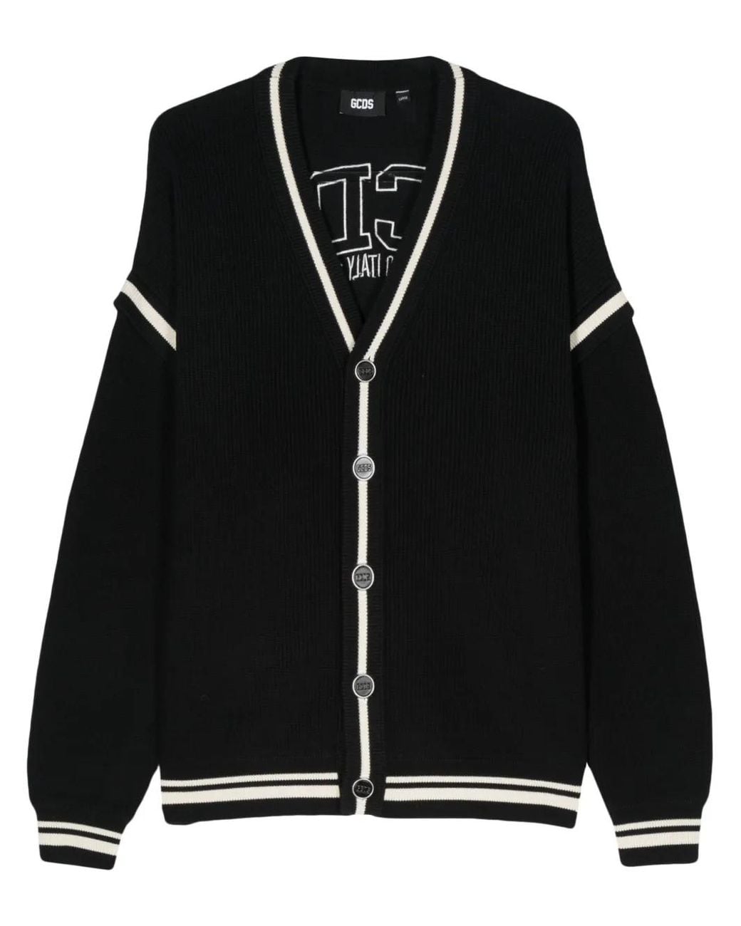 Gcds Black Logo-Embroidered Cotton Cardigan for men