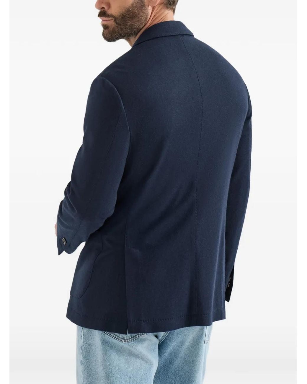 Brunello Cucinelli Blue Cashmere Jersey Blazer With Patch Pockets for men