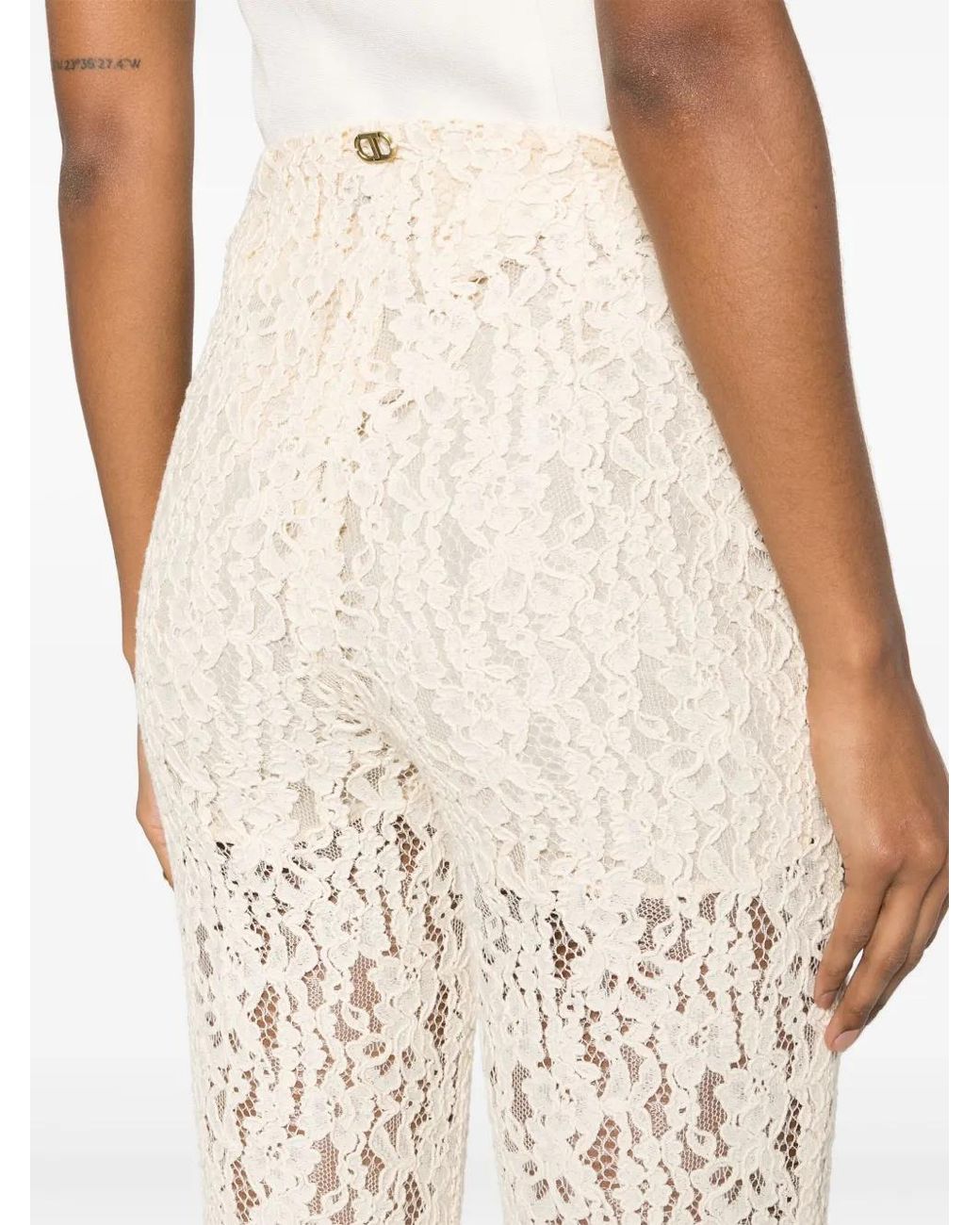 Twinset Natural Broderie Anglaise Flared Trousers