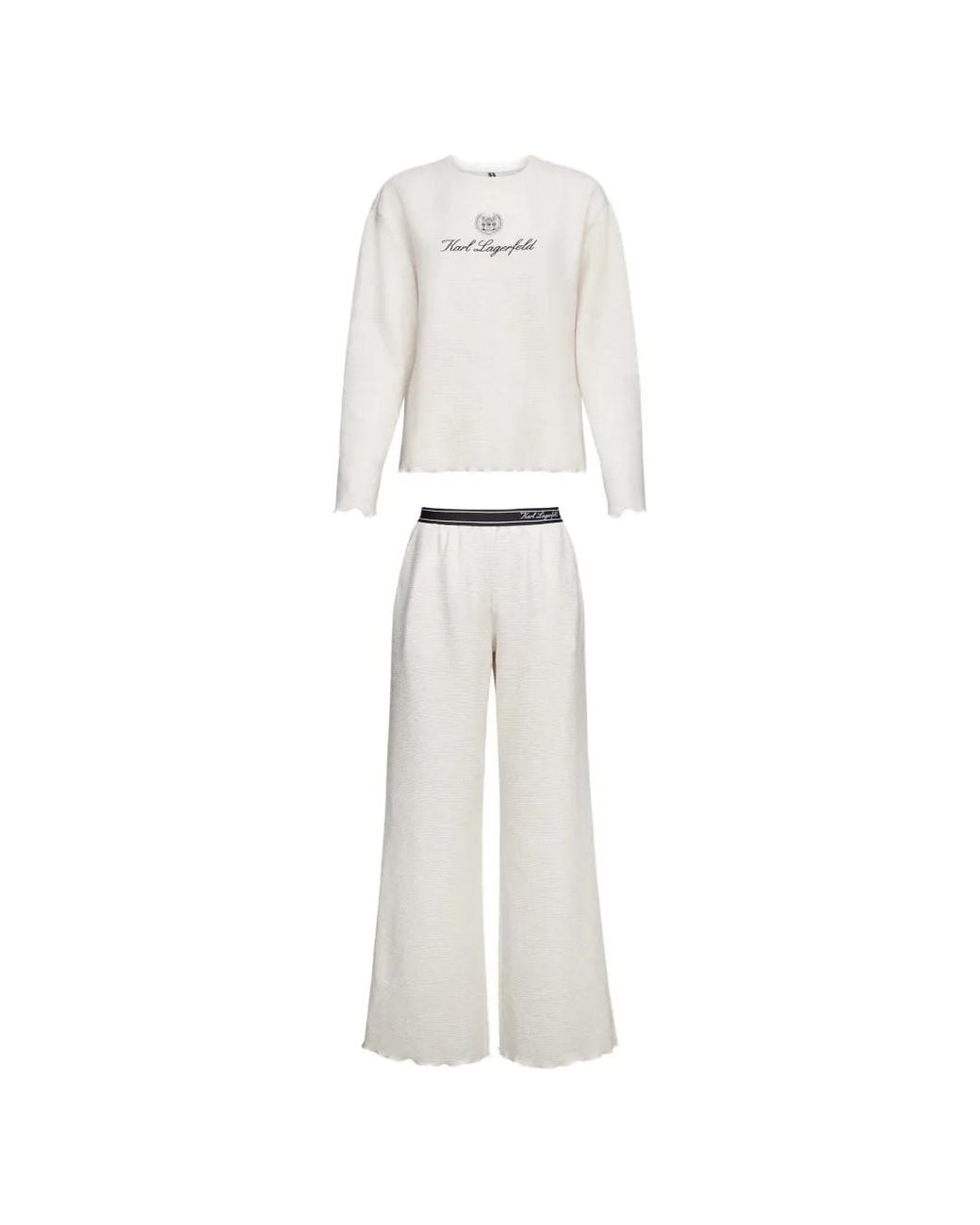 Karl Lagerfeld White Logo-Detail Waffle-Knit Pajamas Set