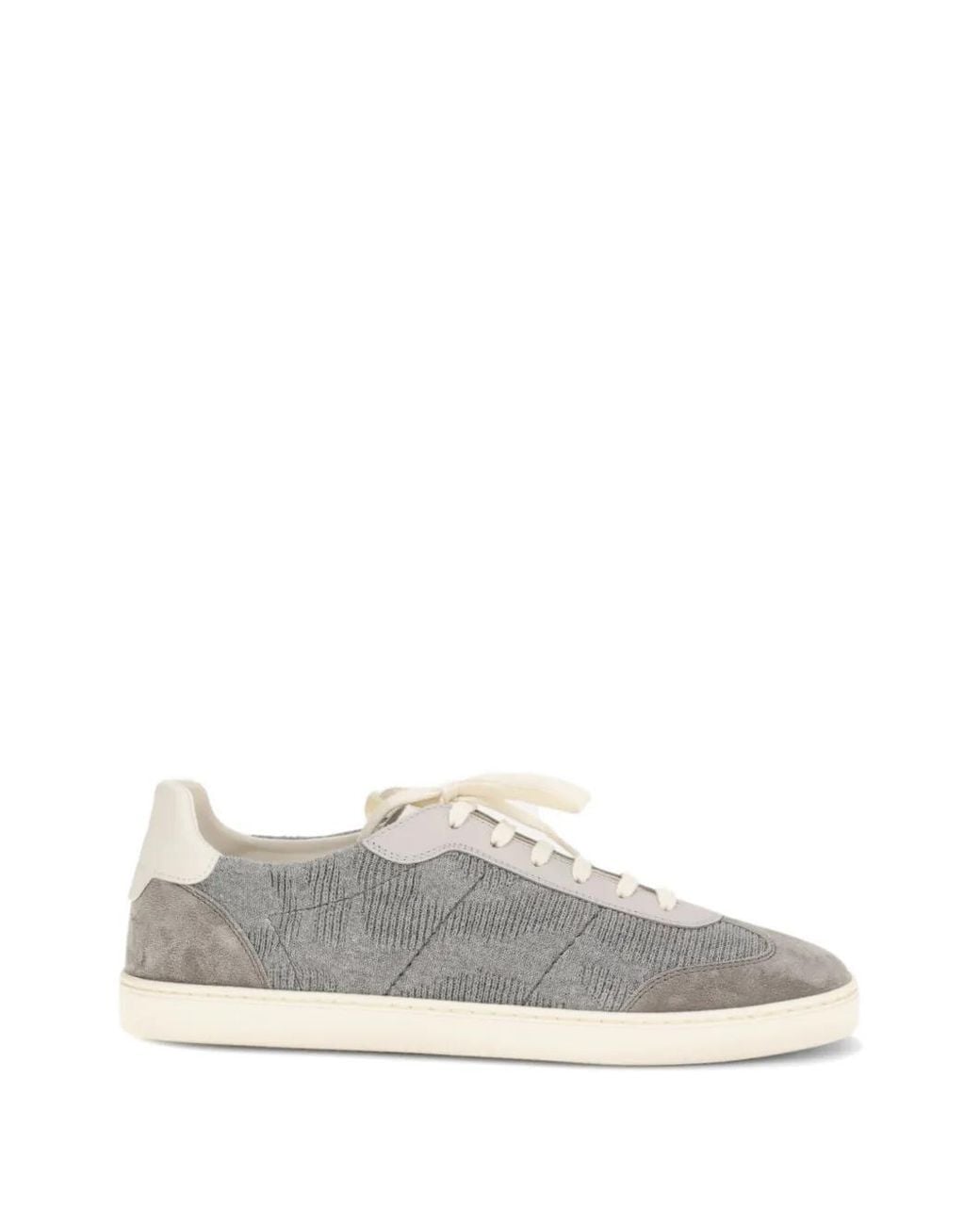 Brunello Cucinelli White Cotton Knit, Suede And Matte Calfskin Sneakers for men