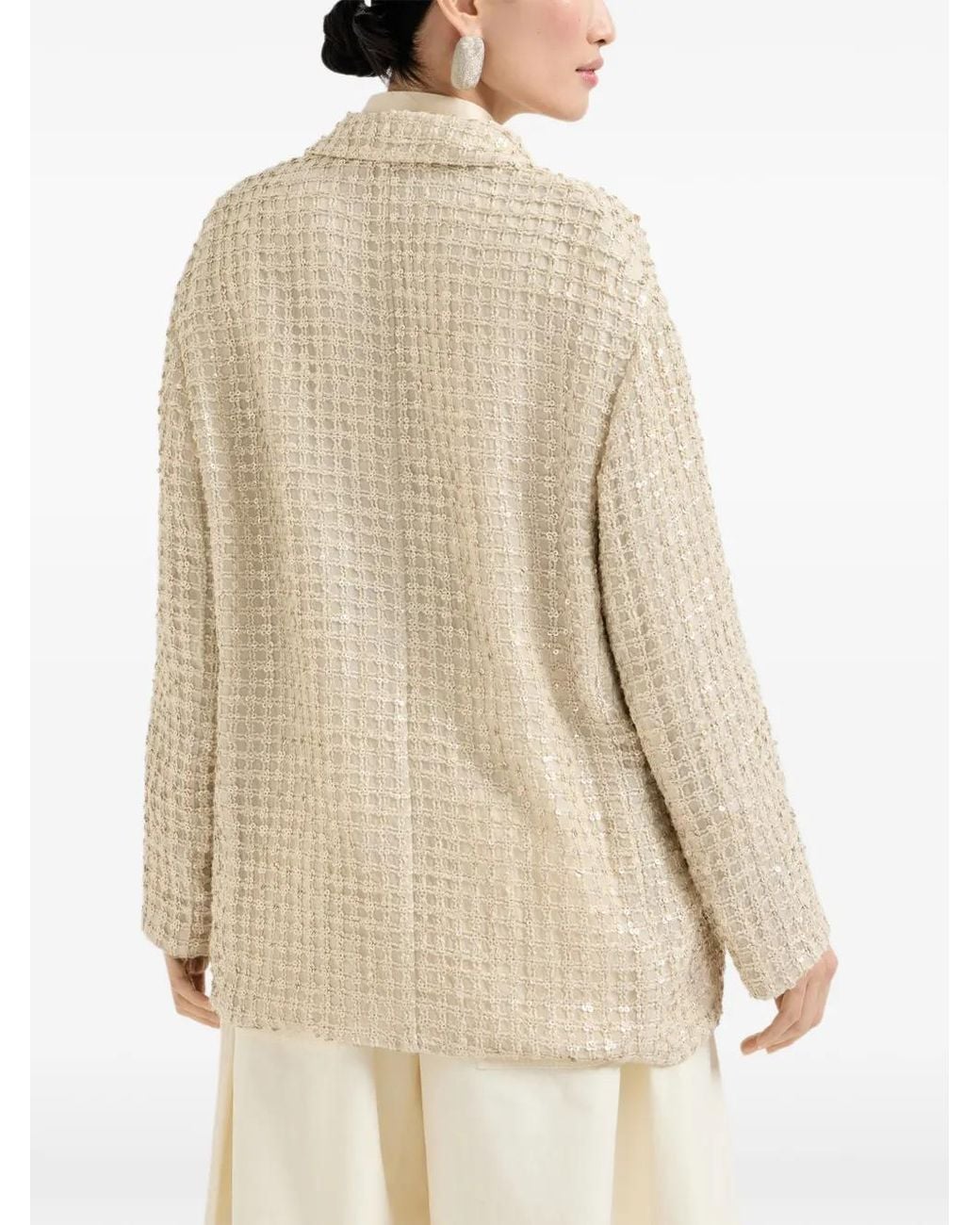 Brunello Cucinelli White Net-Embroidery Silk Blazer