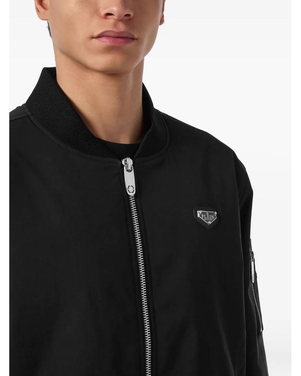 Philipp Plein Black Logo-Plaque Bomber Jacket for men
