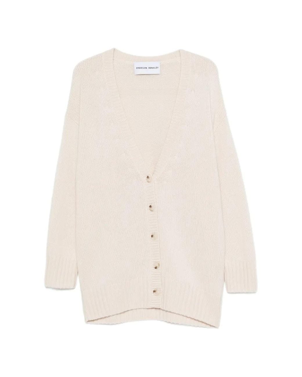 EMERSON RENALDI White Ribbed-Knit V-Neck Cardigan