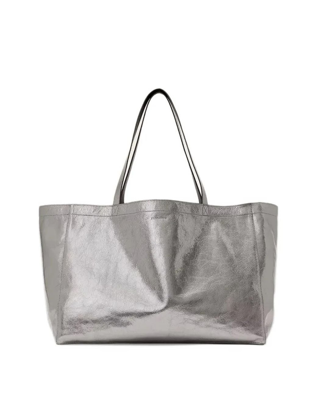 AllSaints Gray Metallic-Effect Logo-Debossed Tote Bag