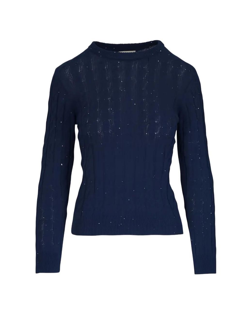 Kinross Cashmere Blue Cable-Knit Crew-Neck Sweater