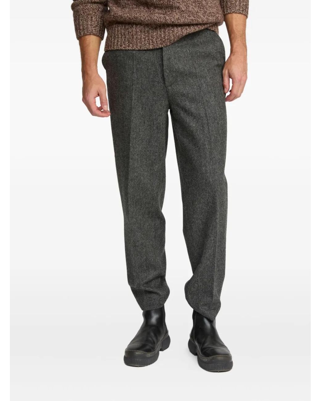 Yves Salomon Gray Tweed Straight-Leg Trousers for men