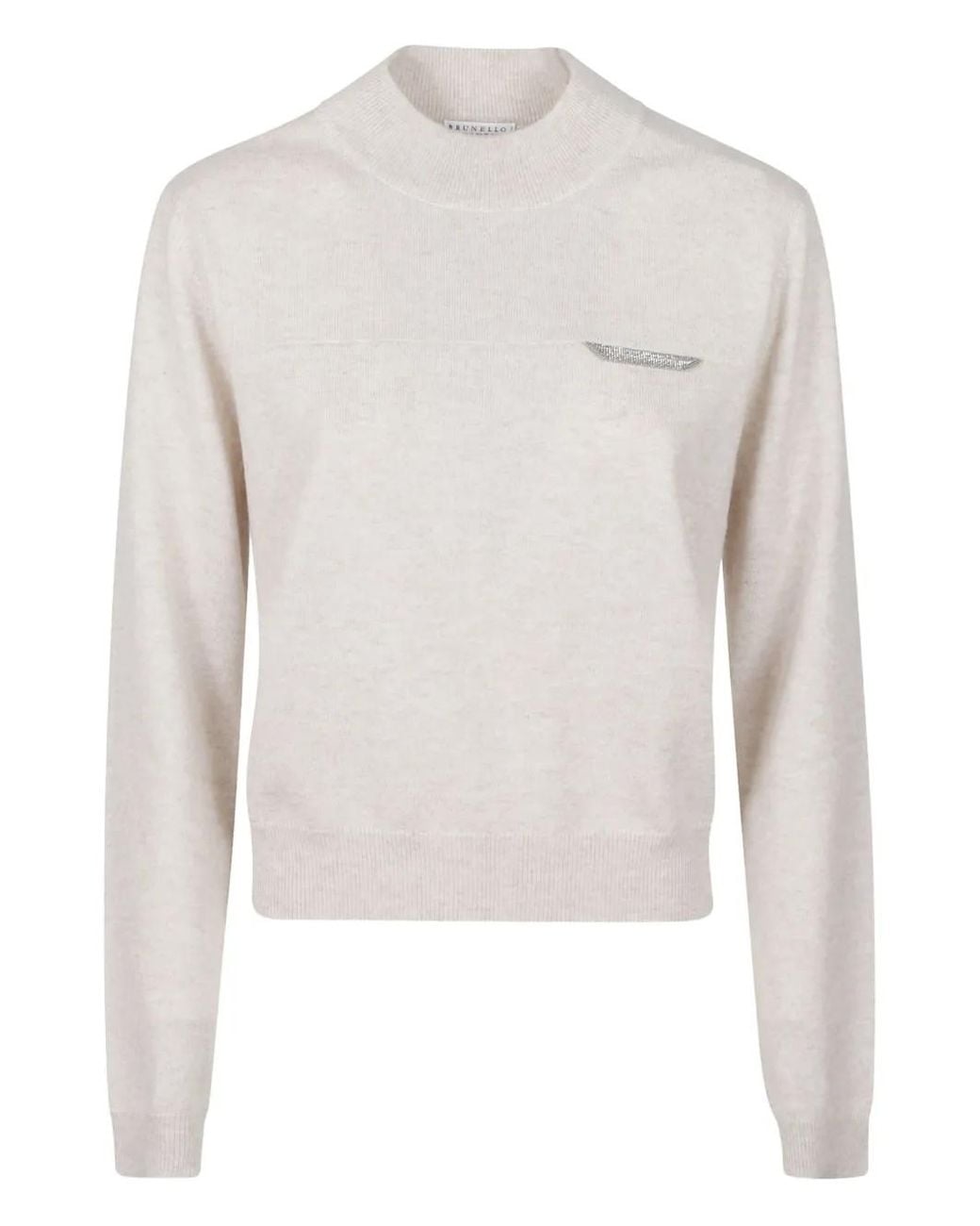 Brunello Cucinelli White Monile-Cashmere Turtleneck Sweater