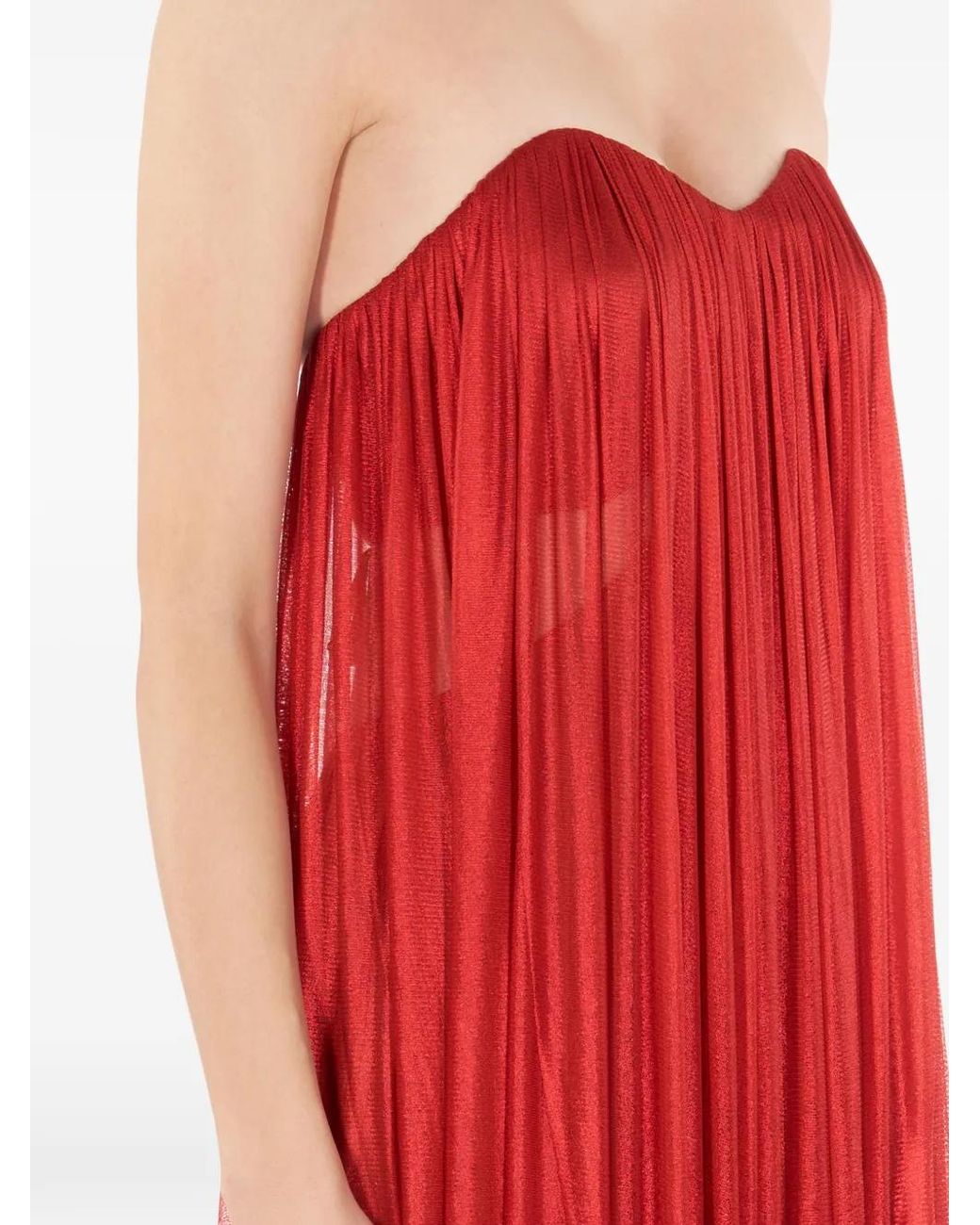 IMROSKA Red Gaia Metallic-Finish Strapless Maxi Dress