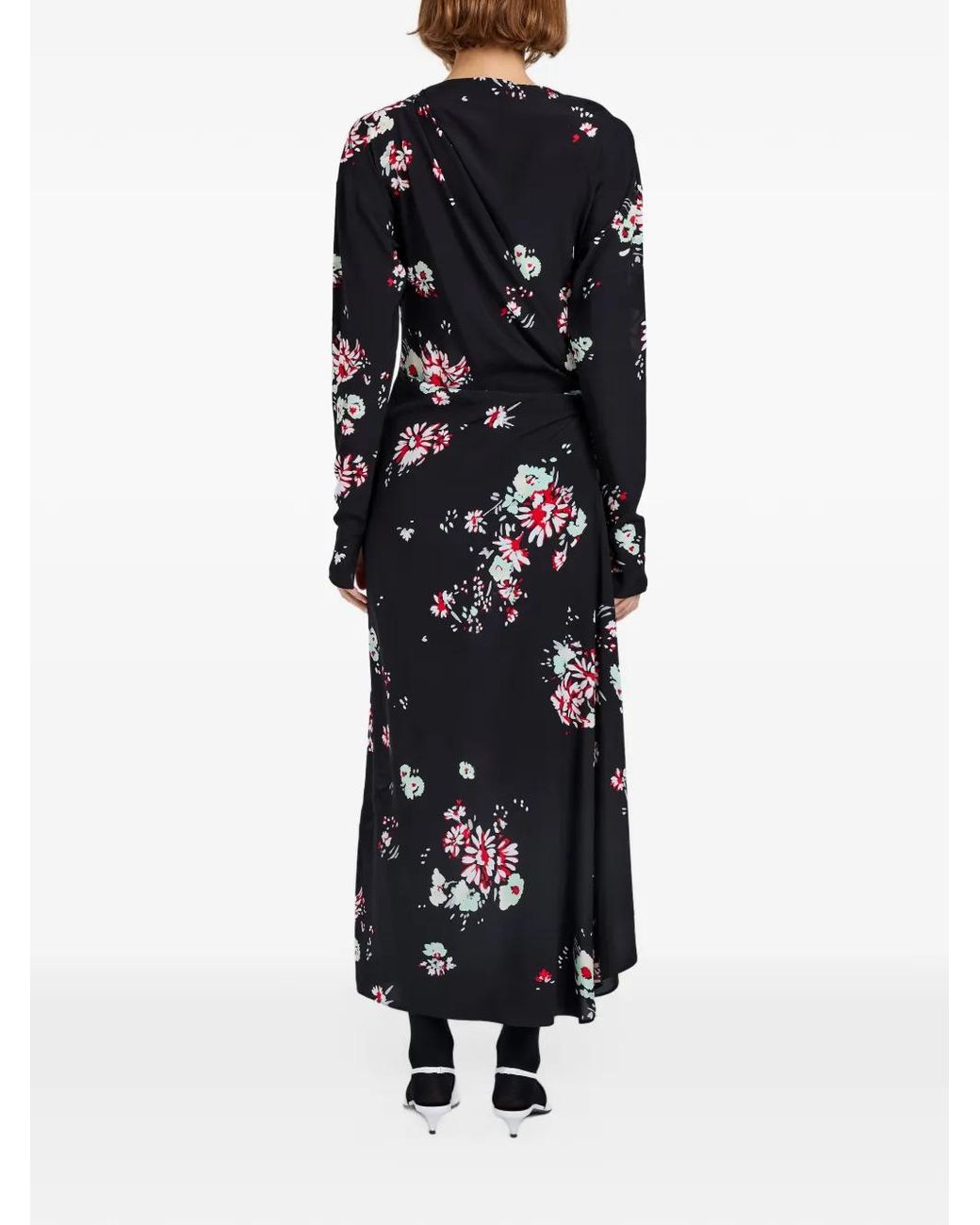 Proenza Schouler Black Floral-Print Draped Asymmetric Day Dress