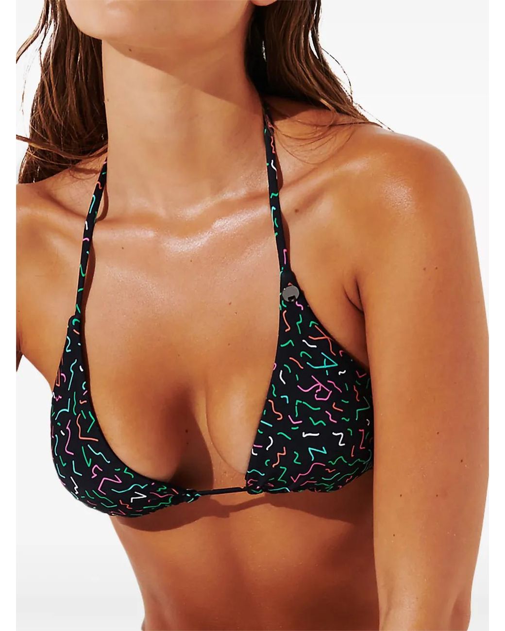 Karl Lagerfeld Black Geometric-Print Triangle Bikini Top