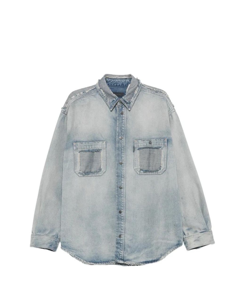 Haikure Blue Nelson Distressed Patchwork Denim Shirt for men