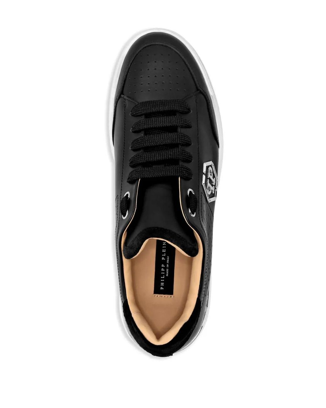 Philipp Plein Black Logo-Print Leather Sneakers