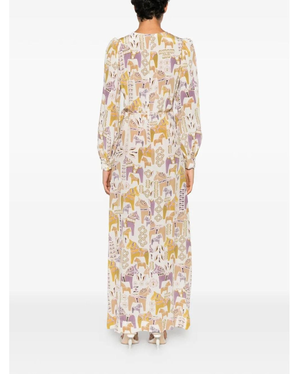 Momoní White Horse-Print Wrap Maxi Dress