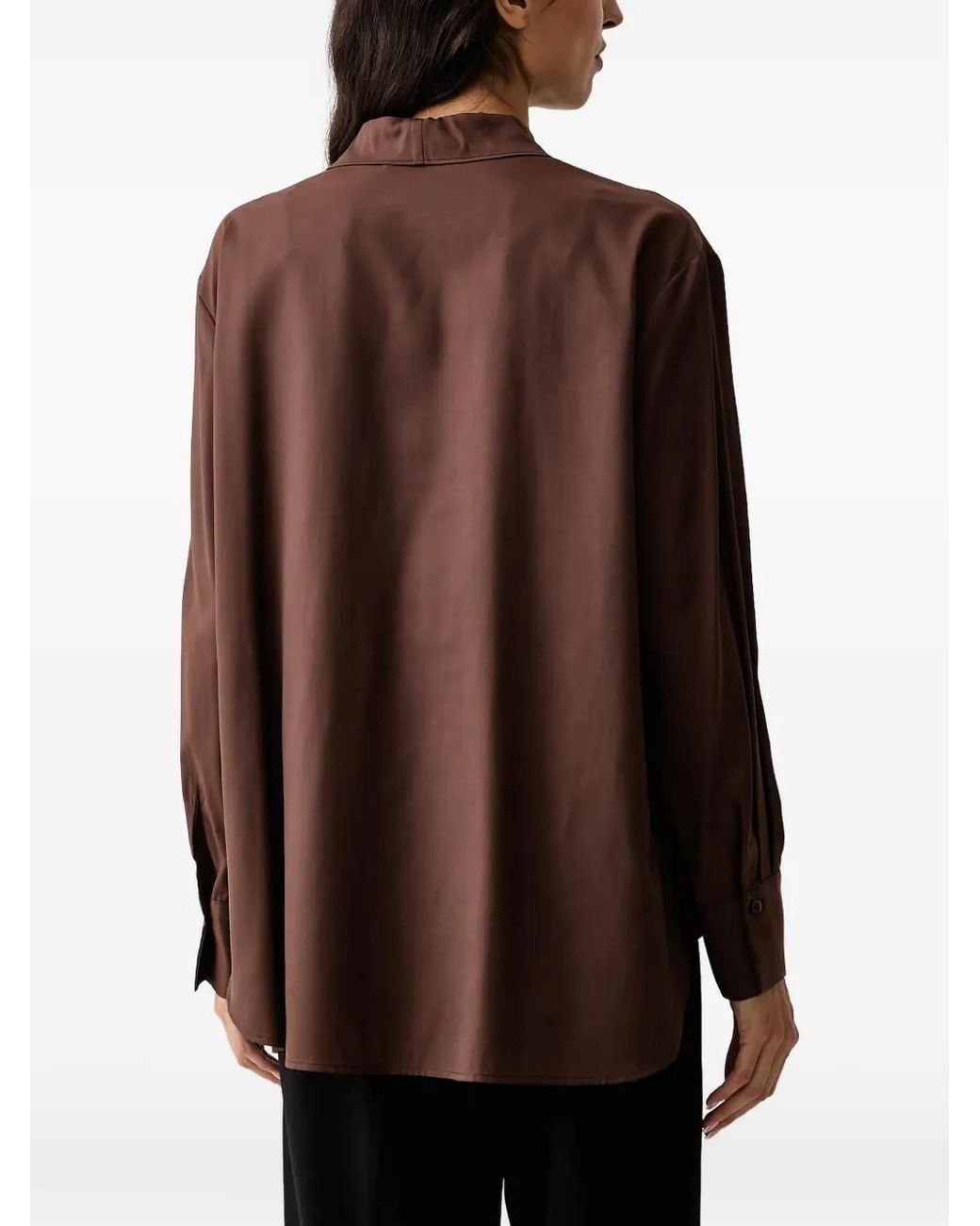 ELEH Brown Pussy-Bow Long-Sleeve Shirt