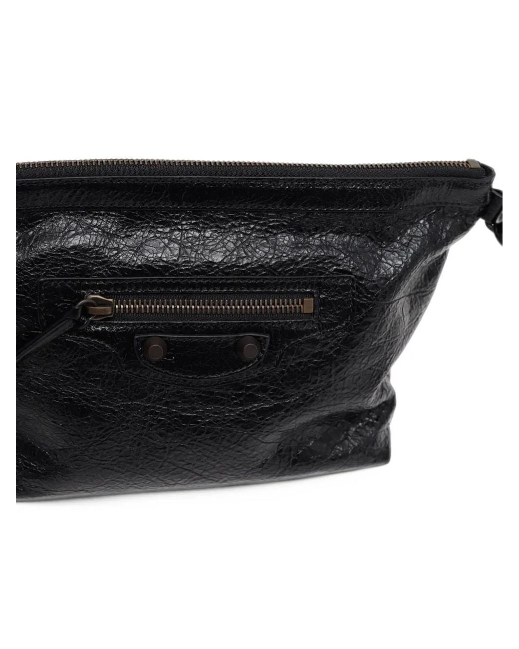 Balenciaga Black Le City Crinkled Leather Clutch Bag