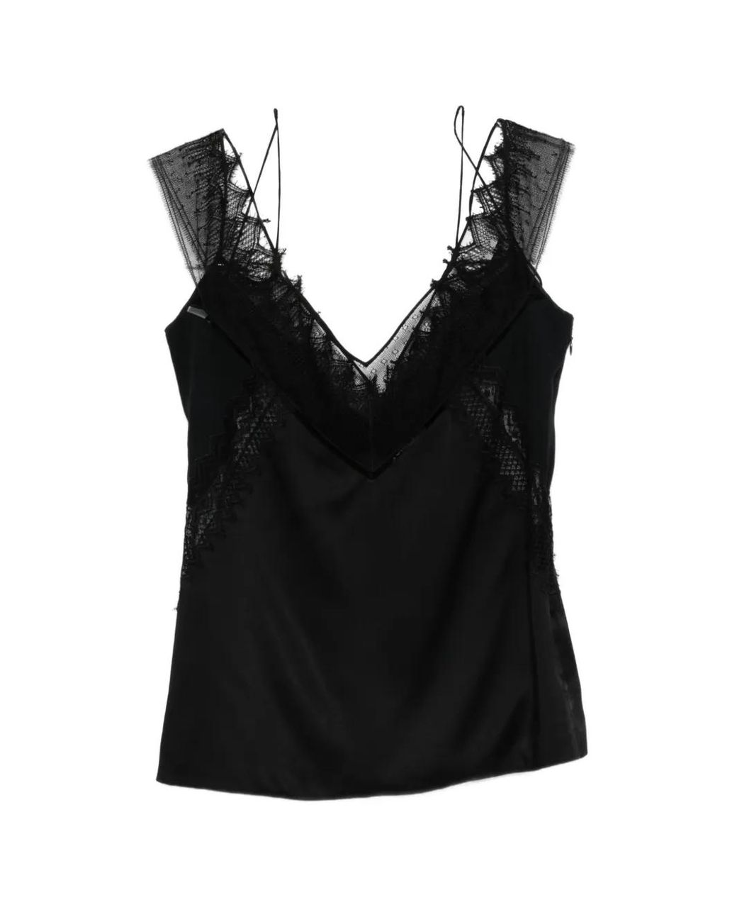 Tom Ford Black Lace-Trim Satin Top