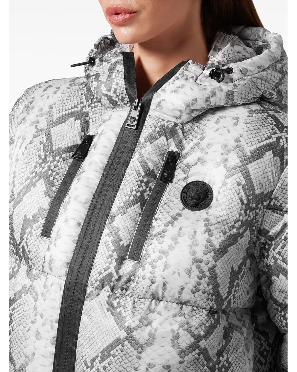 Philipp Plein Gray Logo-Print Puffer Jacket