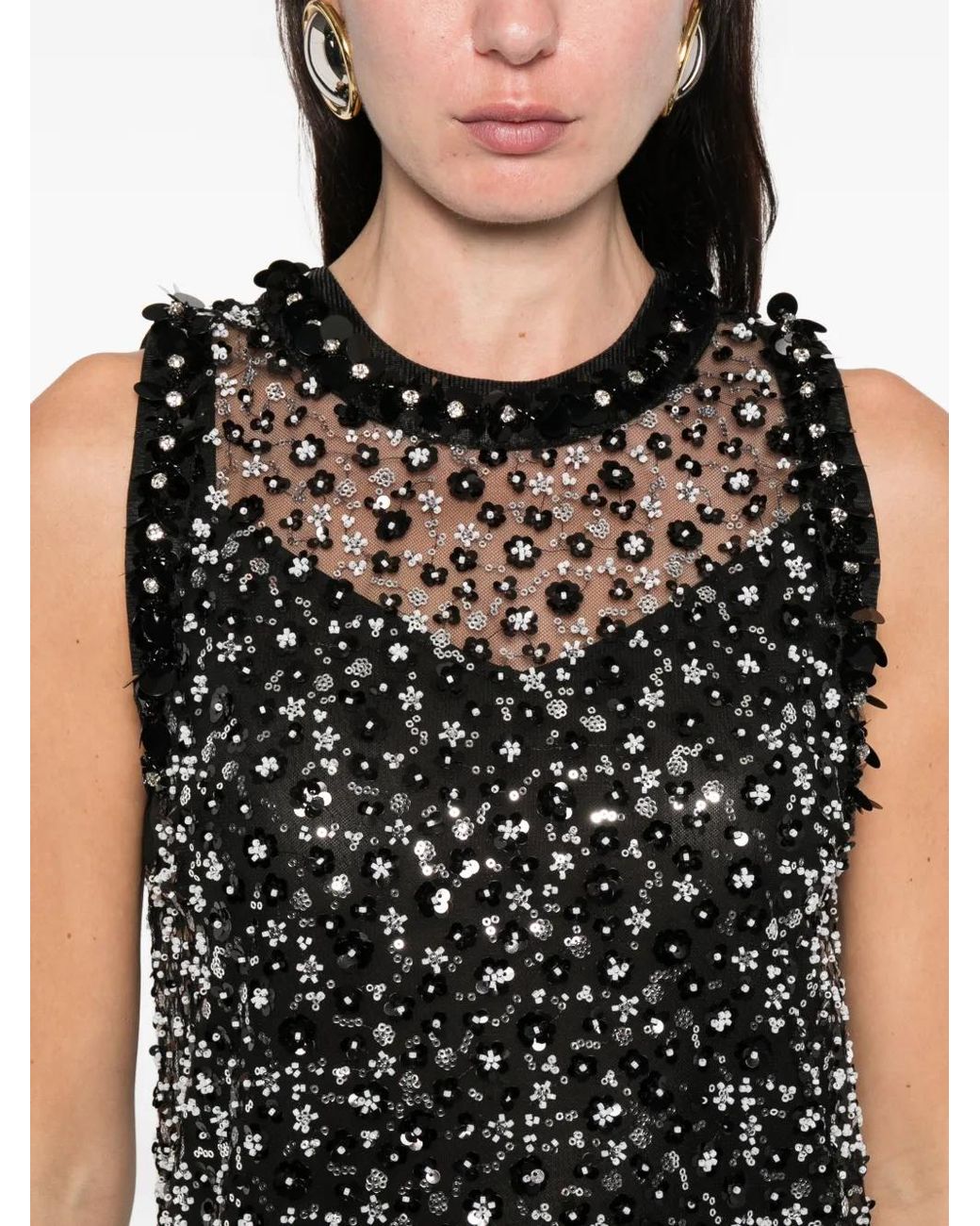 Maje Black Floral Sequin Dress