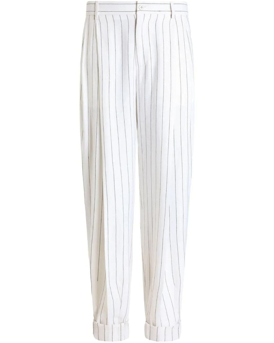 Dolce & Gabbana White Pinstripe Linen-Blend Trousers With Double Darts for men