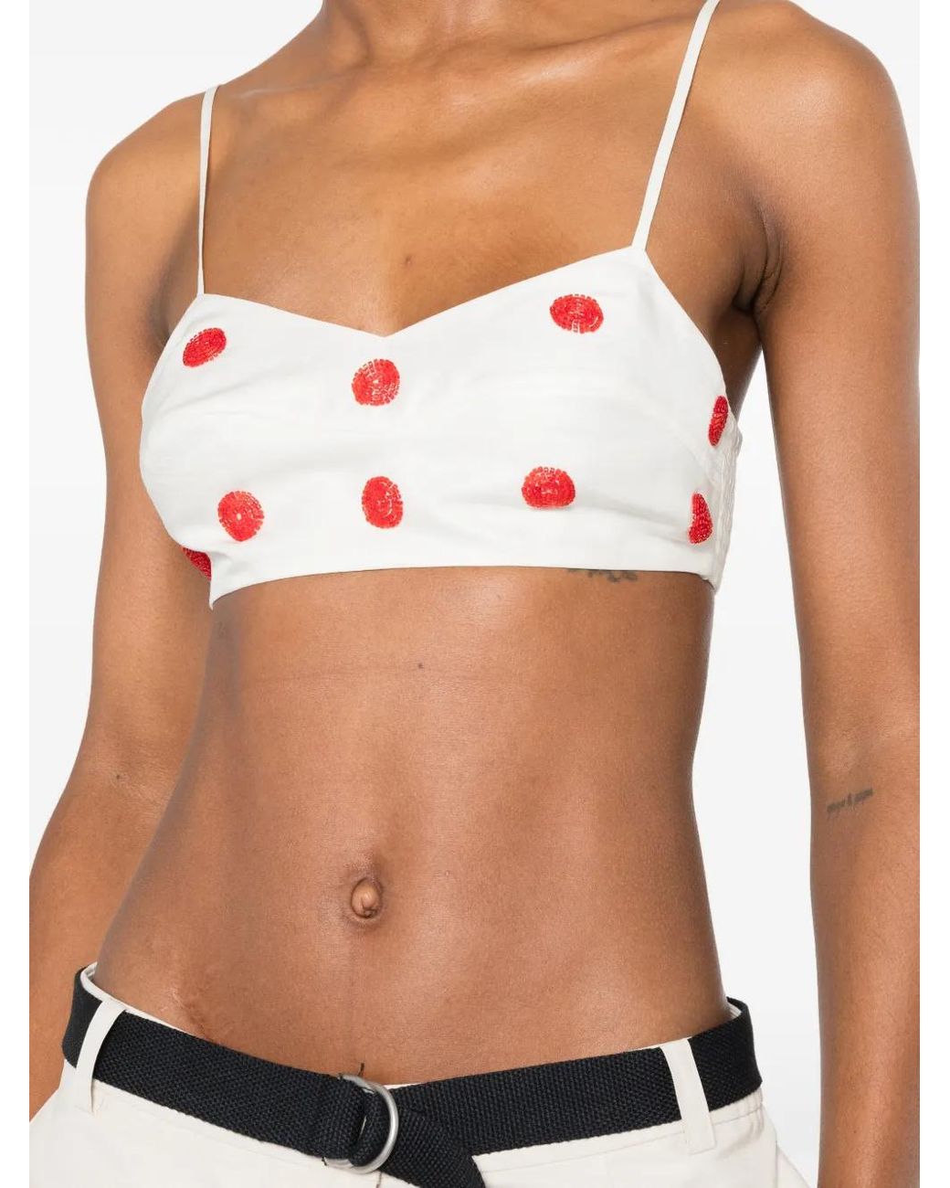 Maje White Embroidered Linen And Silk Crop Top