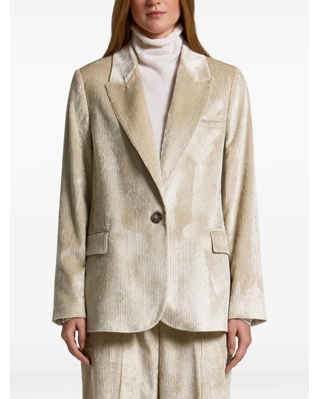 Peserico Natural Corduroy-Effect Single-Breasted Blazer