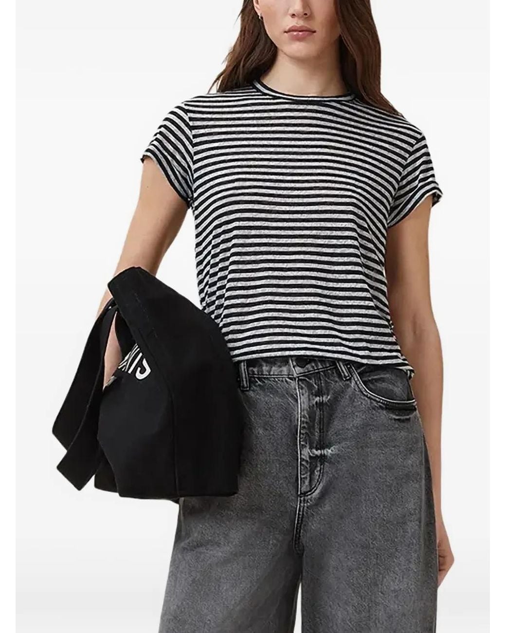 AllSaints Black Anna Striped Short-Sleeve T-Shirt