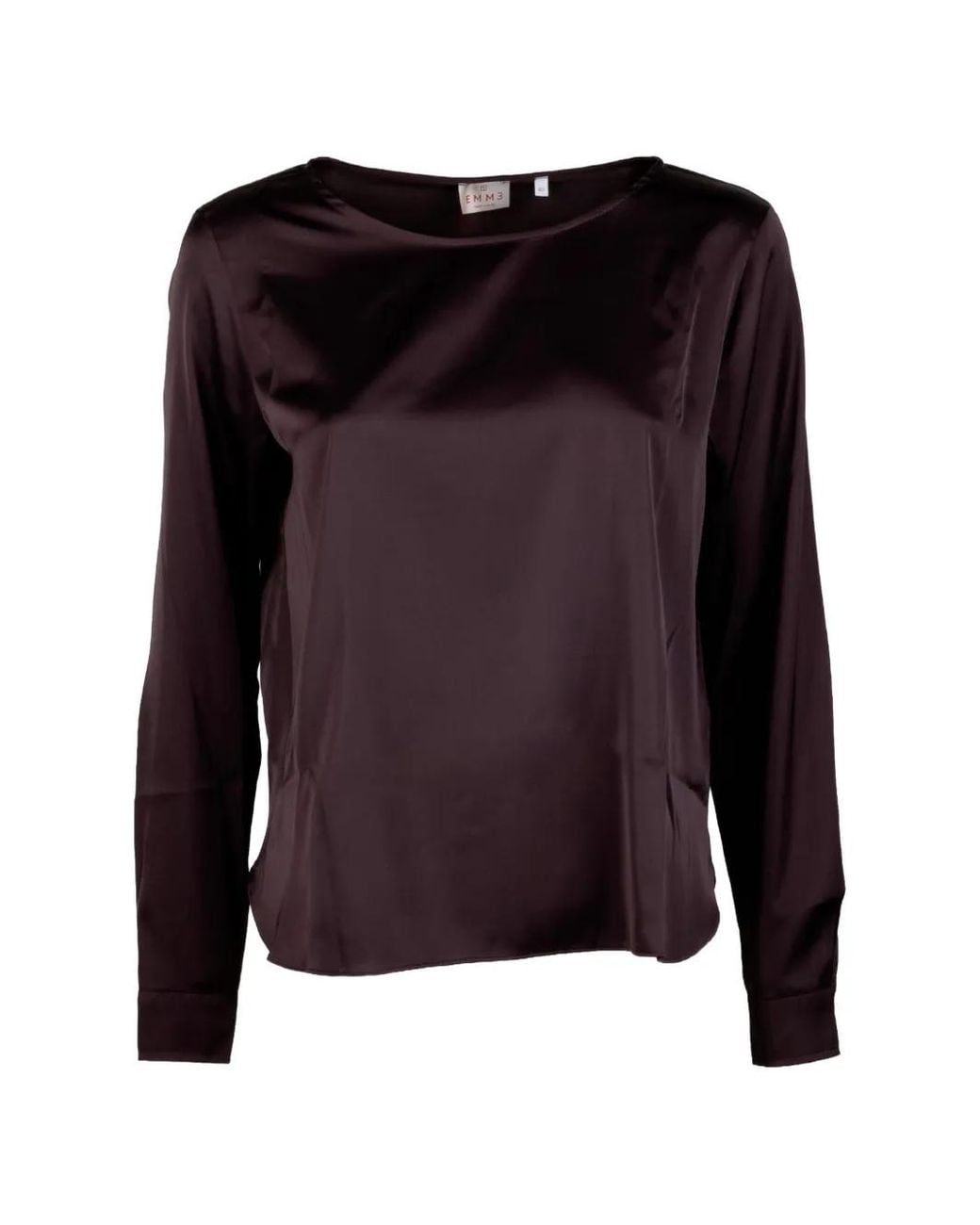 Emme Black Satin-Finish Long-Sleeve Blouse