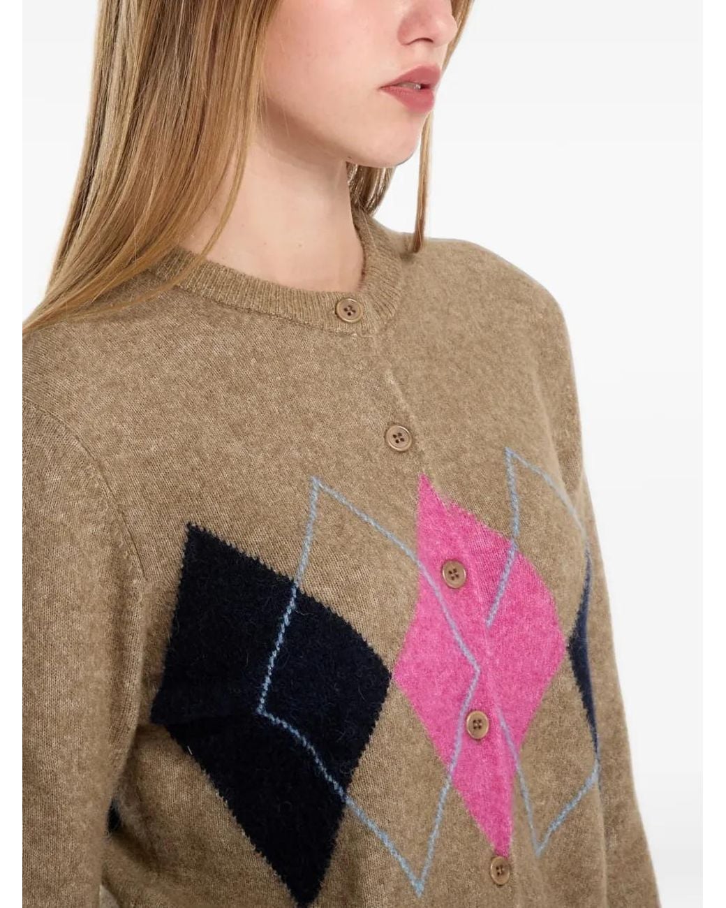 Samsøe & Samsøe Red Sanor Argyle-Pattern Cardigan