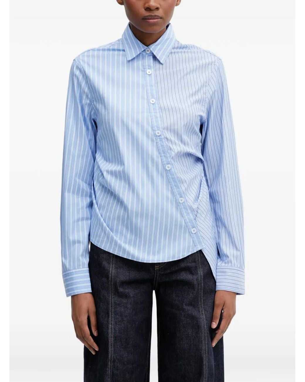 ANDERSSON BELL Blue Breeze Asymmetric Striped Shirt