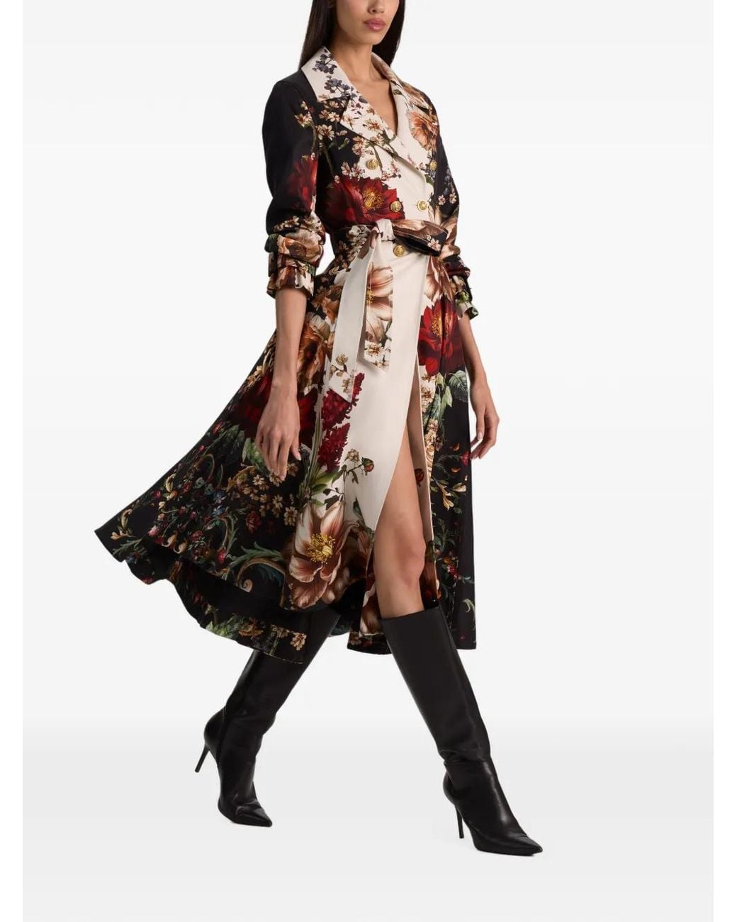 Alice + Olivia White Ellie Floral-Print Trench Coat