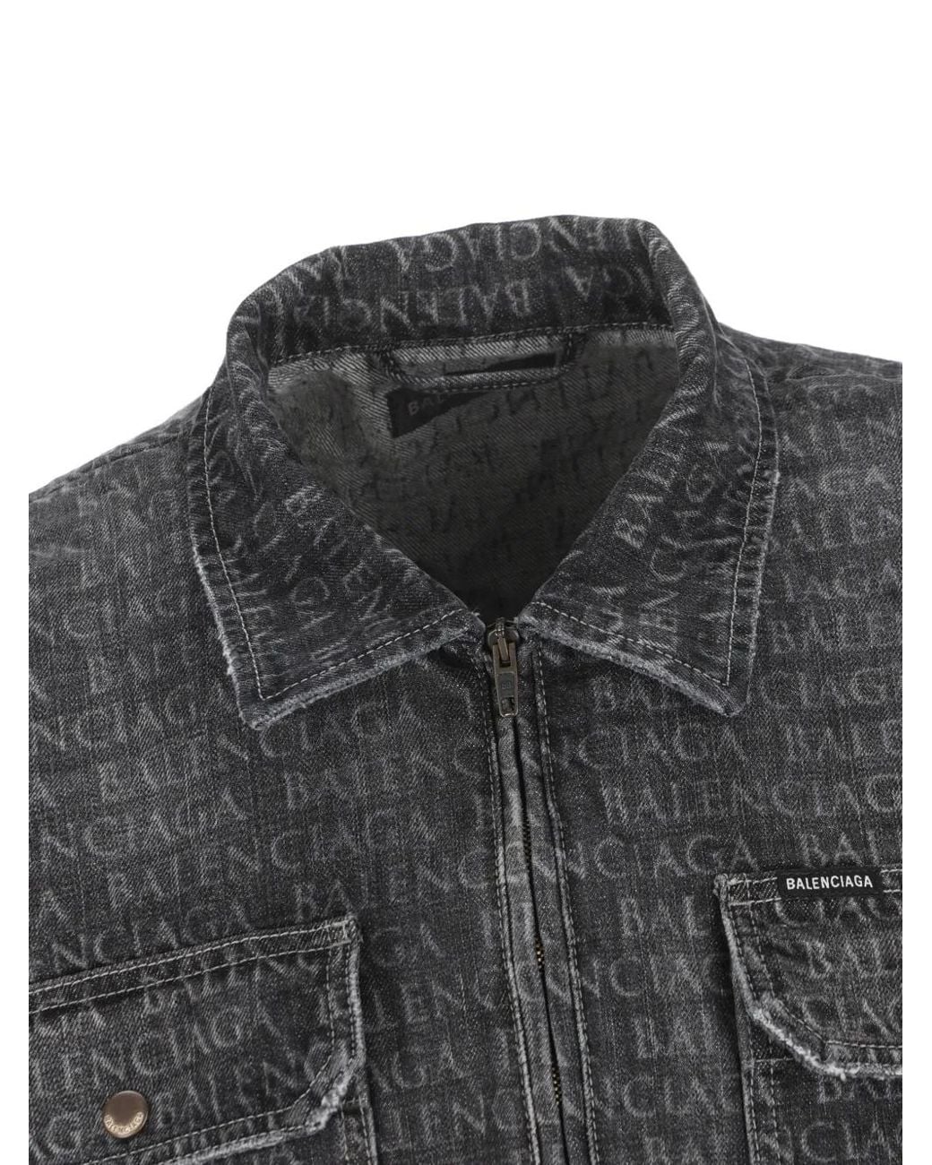 Balenciaga Gray Chest Pockets Logo Print Shirt Jacket for men