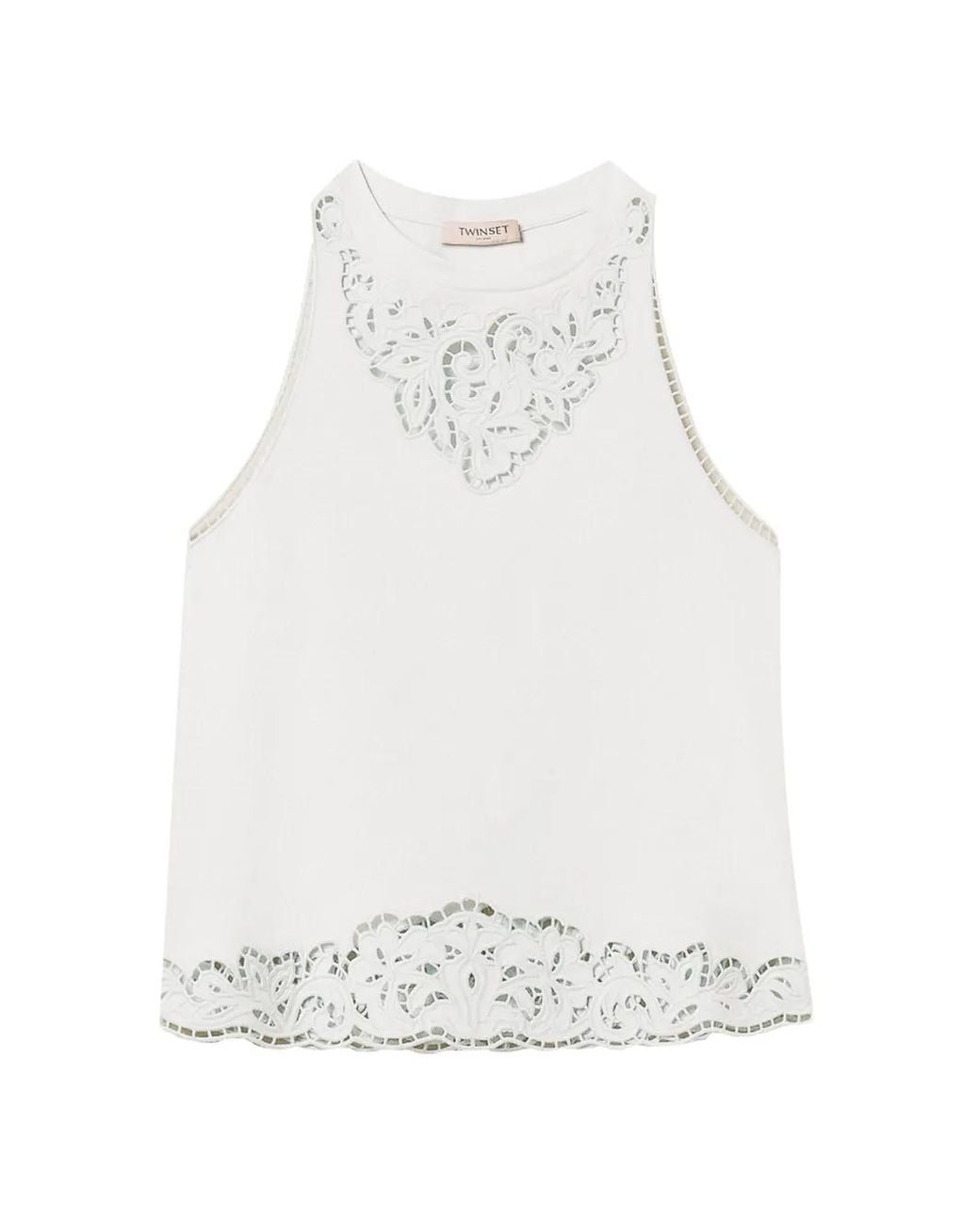 Twinset White Broderie-Anglaise Tank Top