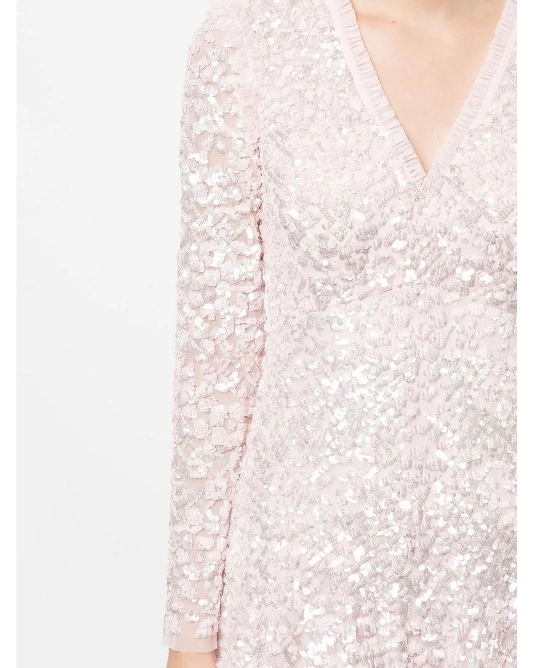 Needle & Thread Pink Sequinned Long-Sleeve Skater Dress