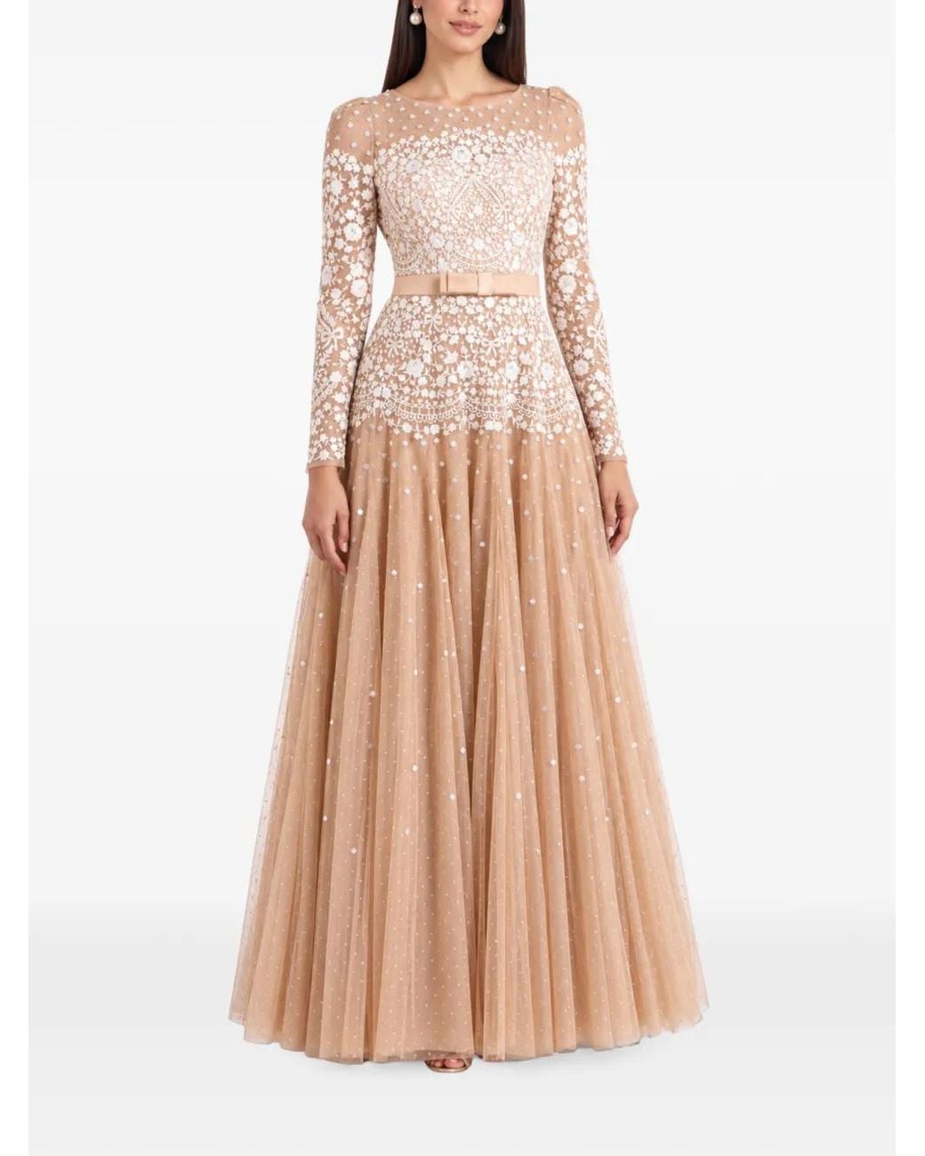 Needle & Thread Gilded Lace Long-Sleeve Maxi Gown in Pink | Lyst