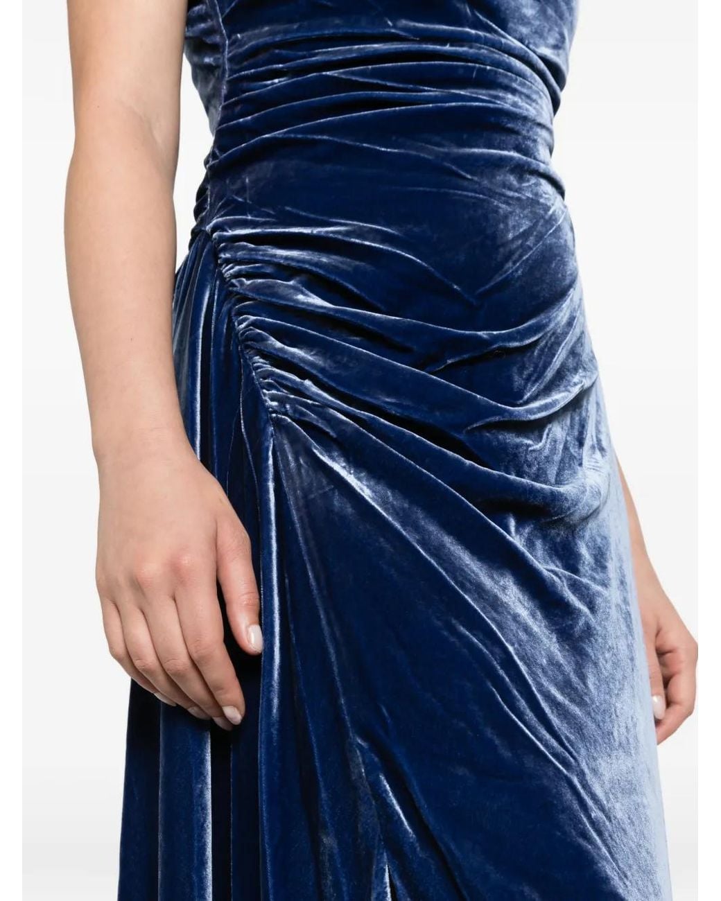 Jonathan Simkhai Blue Burke Draped Velvet Midi Dress