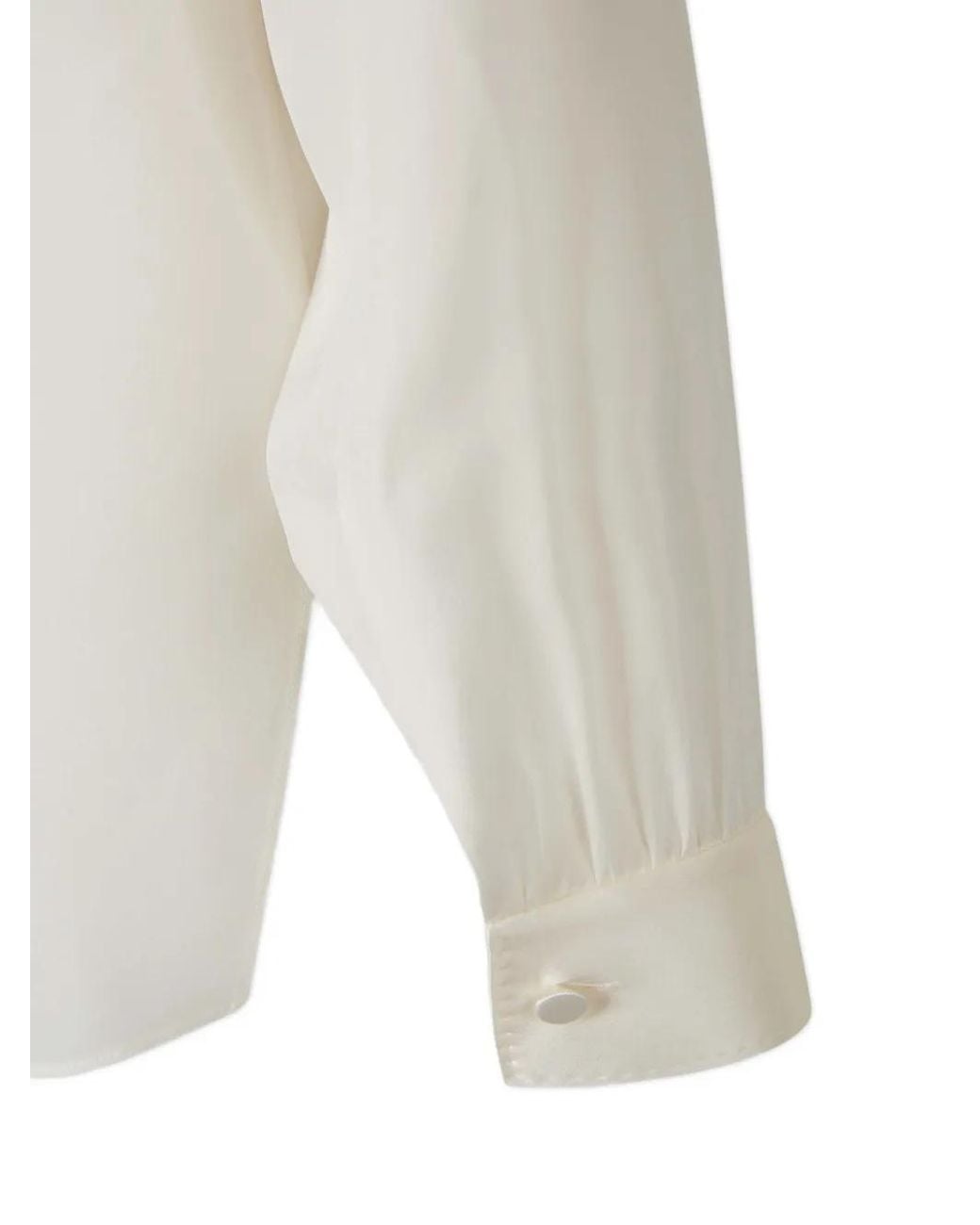 Tom Ford White Off- Silk Crepe De Chine Tunic Top With Lavallière Tie And Tuxedo Details