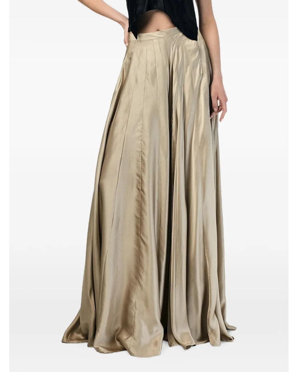ANDRA ANDREESCU Natural Satin-Finish Pleated Maxi Skirt
