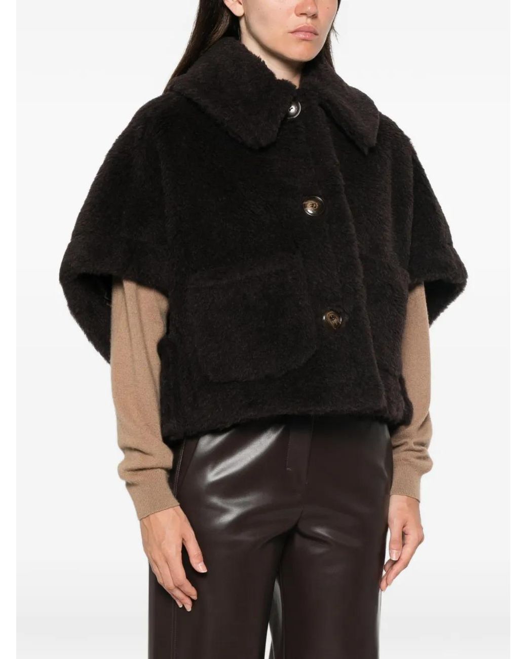 Max Mara Black Button-Up Cape Coat