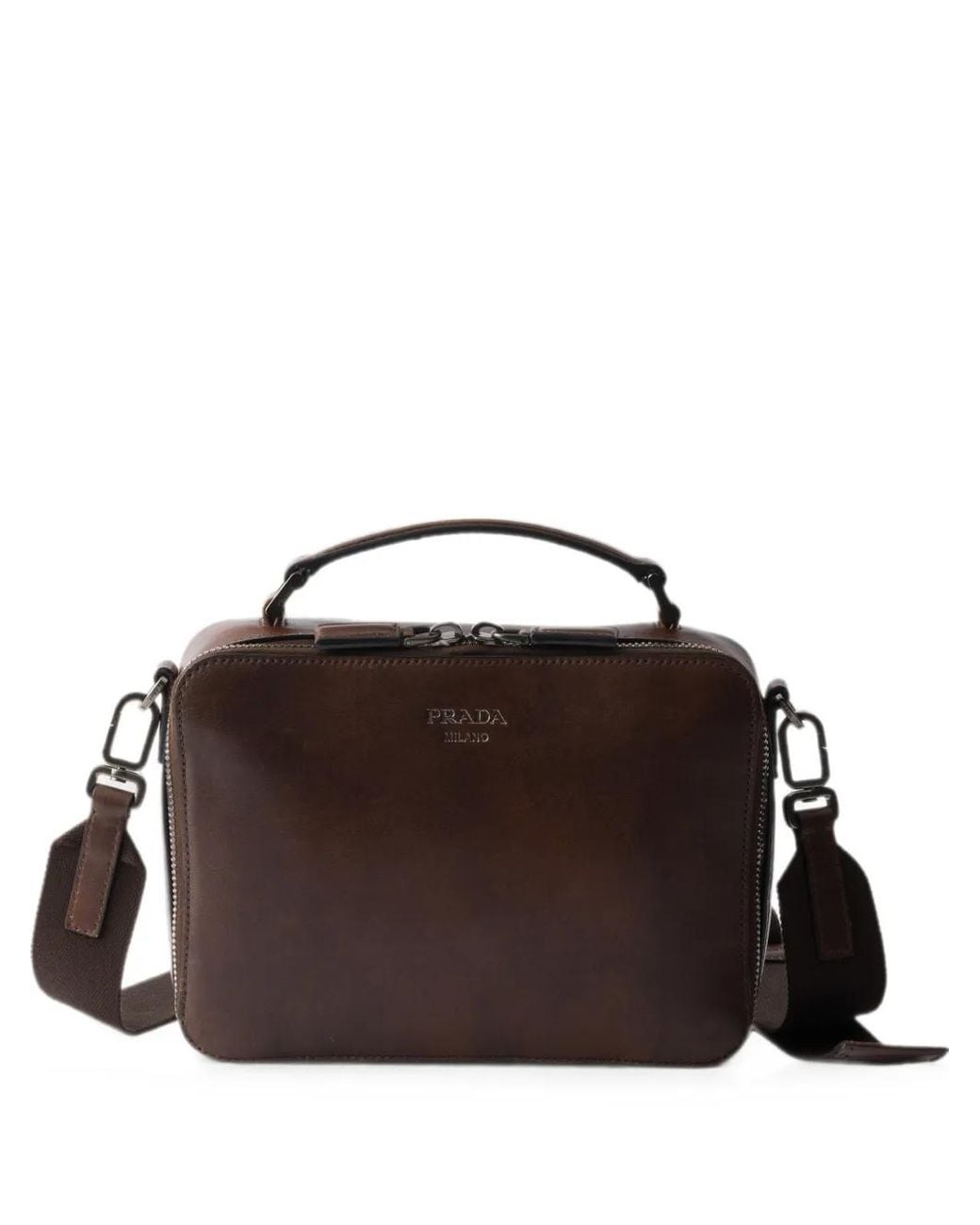 Prada Brown Brique Leather Bag for men