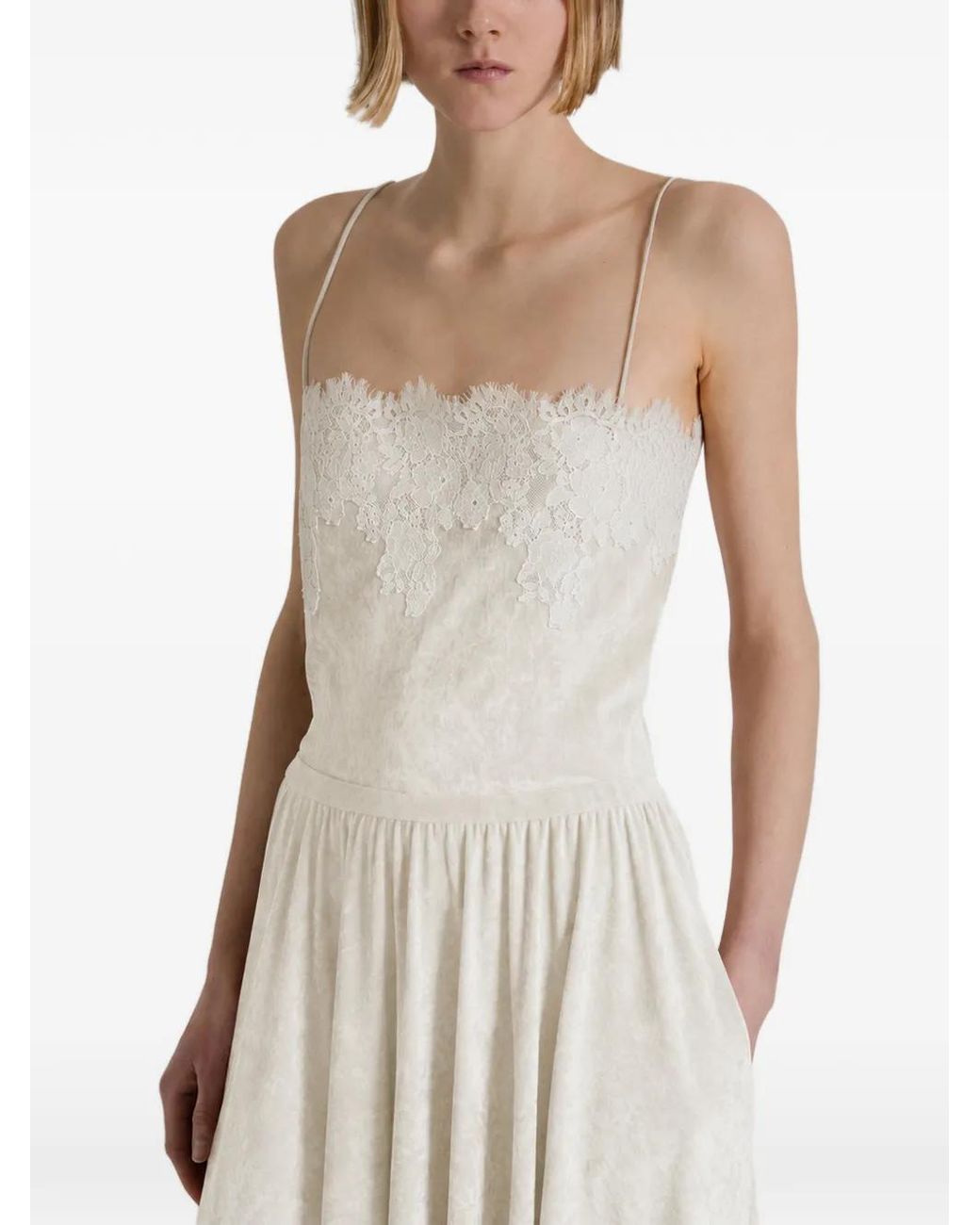 Alberta Ferretti White Lace-Trim Velvet Top
