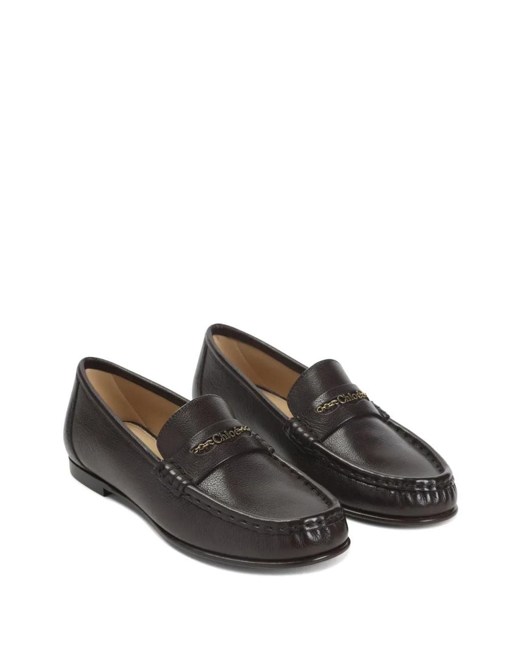 Chloé Brown Logo Leather Loafers