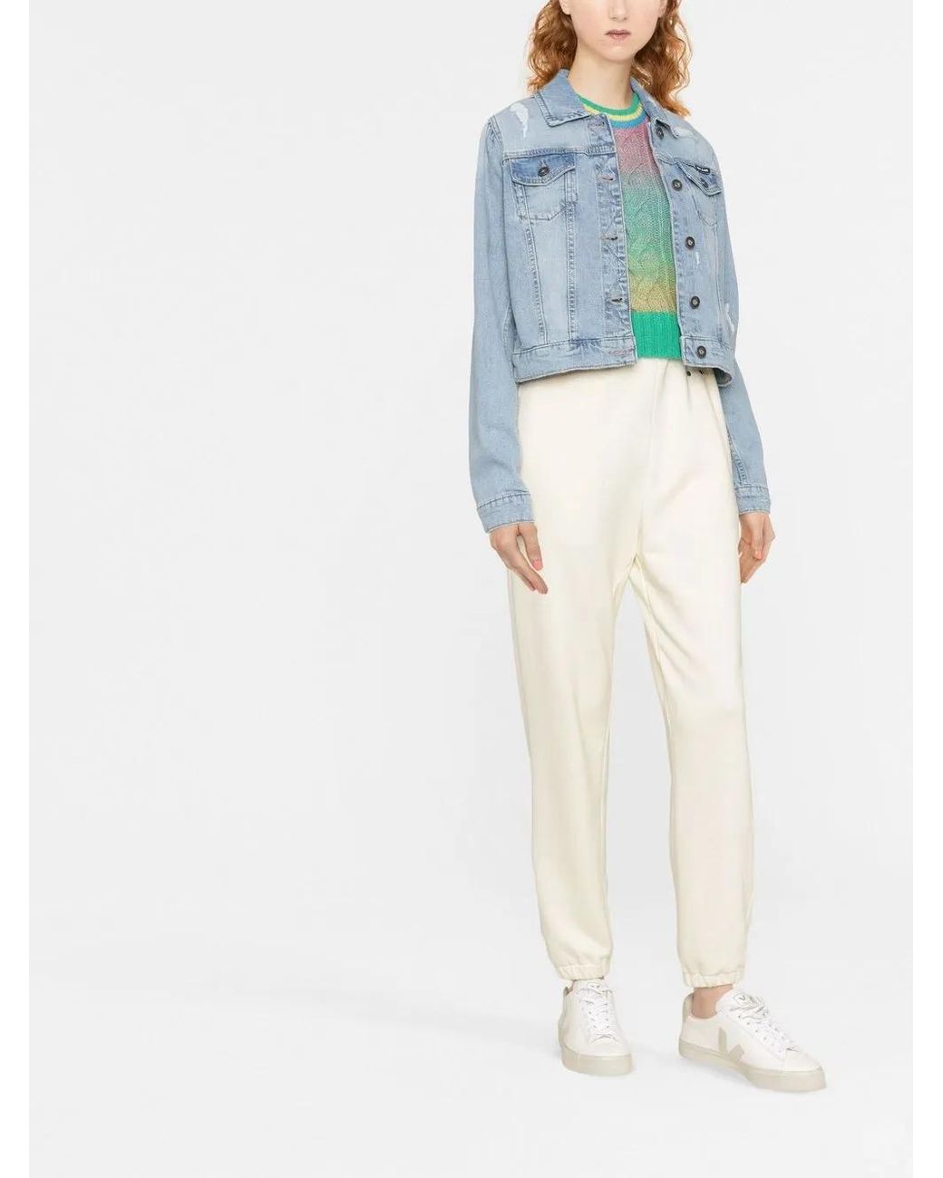 DKNY Blue Ripped-Detailing Cropped Denim Jacket