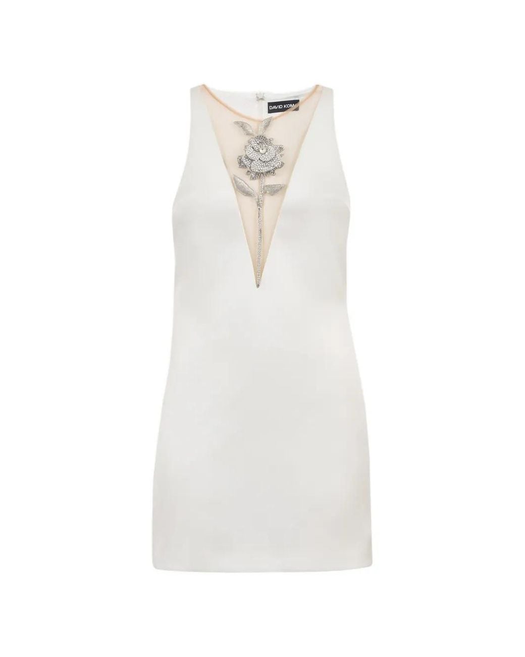 David Koma White Crystal-Rose Mini Dress