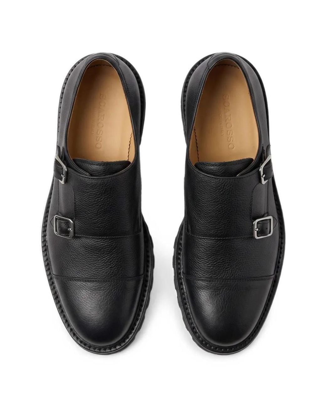 Scarosso Black Oswald Grain-Leather Monk Shoes for men