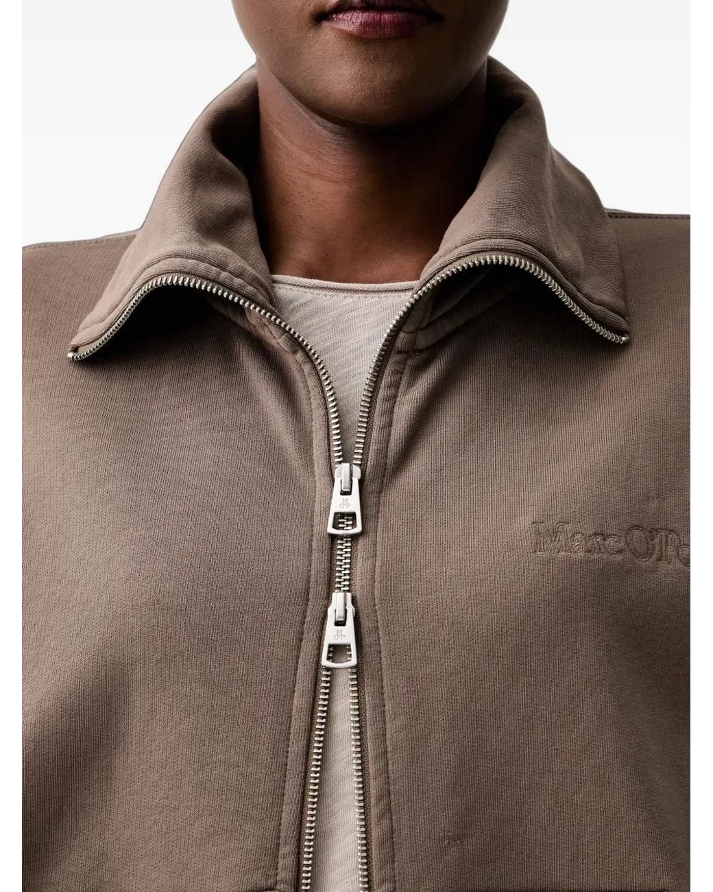 Marc O' Polo Brown Logo-Embroidered Zip-Up Sweatshirt