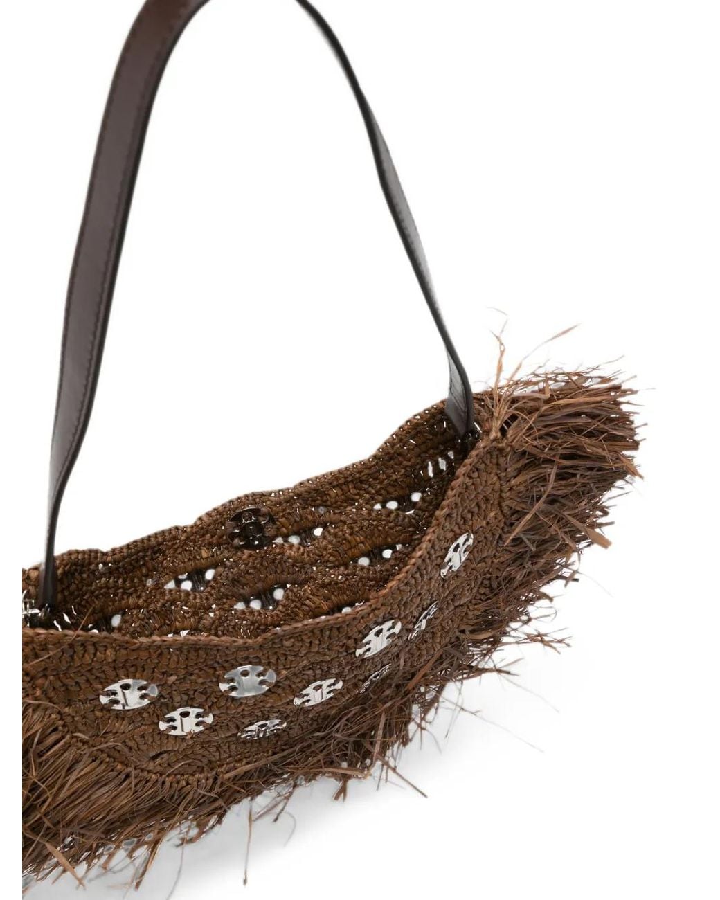 Rabanne Brown Crescent Moon Fringed Shoulder Bag